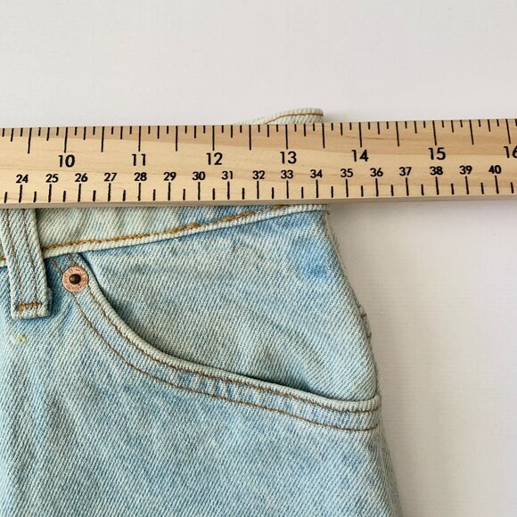 Levis Orange Tab Light Blue High Waisted Jean Shorts Fringe Distressed Boho - Picture 11 of 15